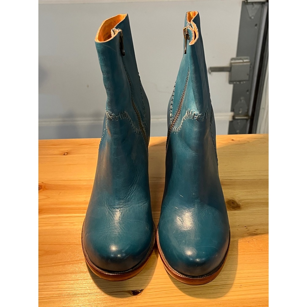 Kork-Ease Teal Blue Leather Whipstitch Block Heel Ankle‎ Boots K03204 Size 7/38 - Picture 5 of 9